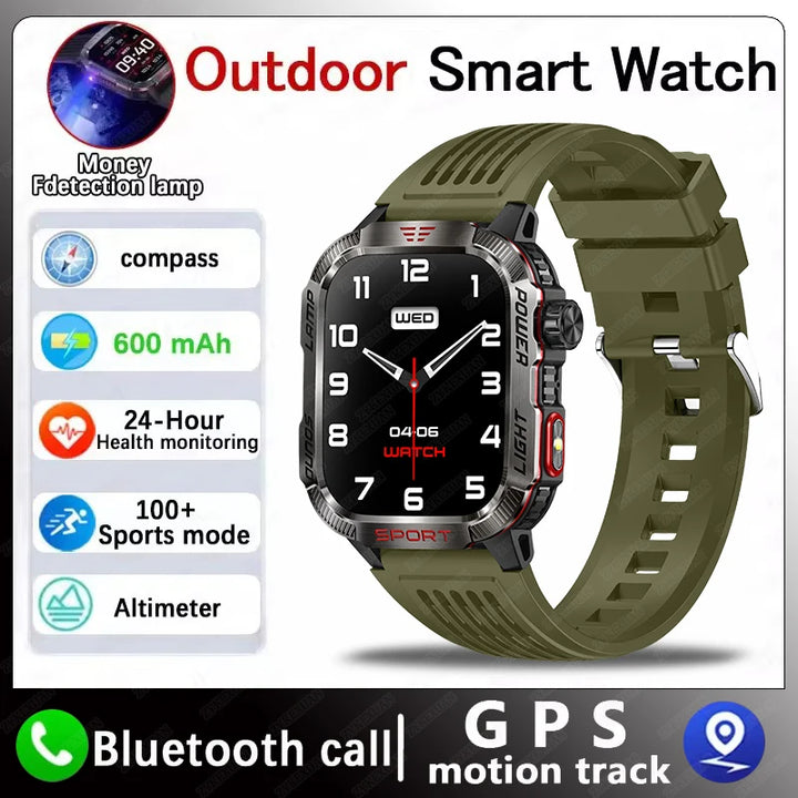 Next-Gen Wearable: LED Flashlight Smartwatch for Men - 600mAh, Bluetooth Calls & Heart Rate