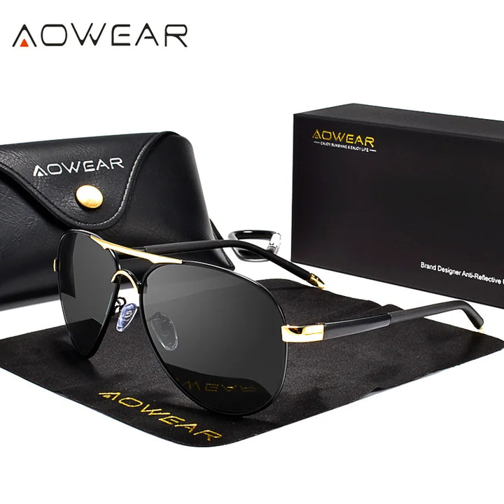AOWEAR Men’s Sunglasses – Aviation Style, Polarized, Mirror Lens