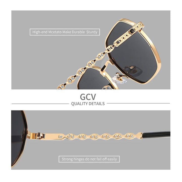 GCV Classic Retro Women’s Rectangular Square Metal Frame Sunglasses with Polaroid Lenses