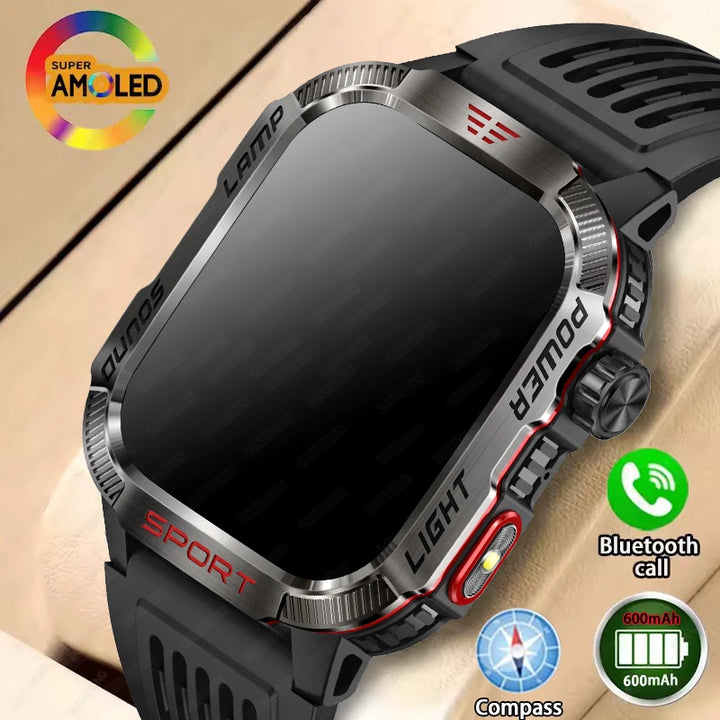 Next-Gen Wearable: LED Flashlight Smartwatch for Men - 600mAh, Bluetooth Calls & Heart Rate