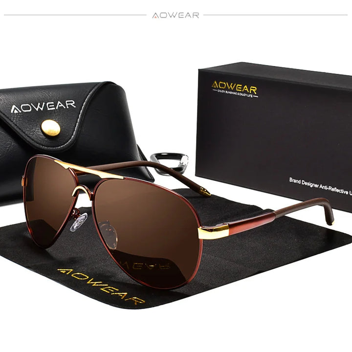 AOWEAR Men’s Sunglasses – Aviation Style, Polarized, Mirror Lens