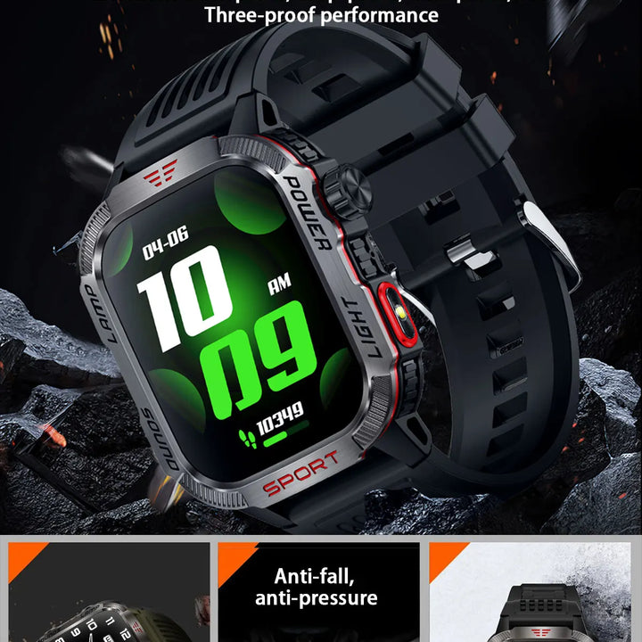 Next-Gen Wearable: LED Flashlight Smartwatch for Men - 600mAh, Bluetooth Calls & Heart Rate