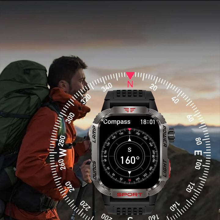 Next-Gen Wearable: LED Flashlight Smartwatch for Men - 600mAh, Bluetooth Calls & Heart Rate