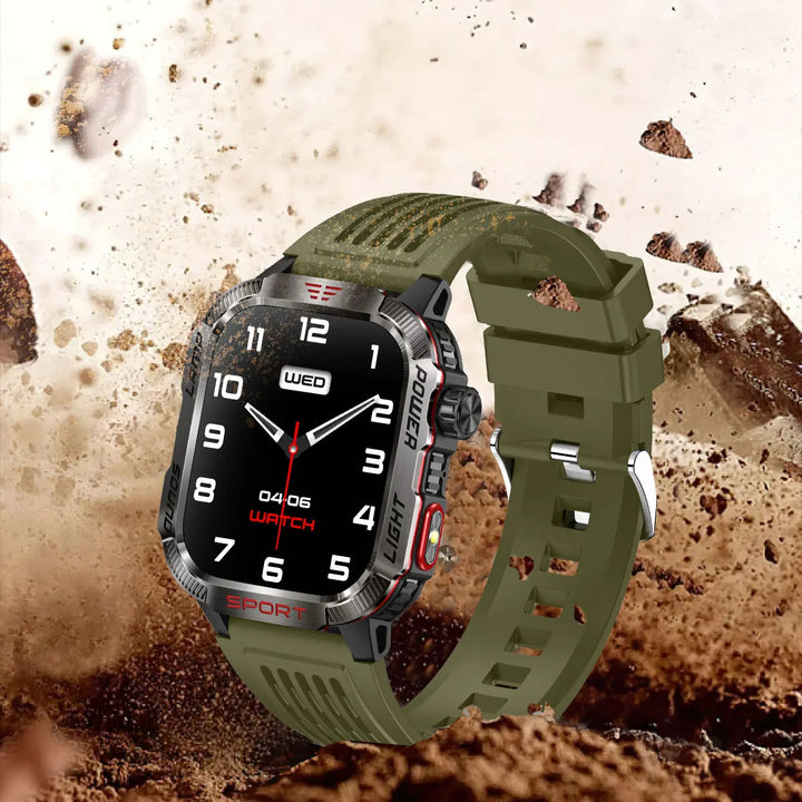 Next-Gen Wearable: LED Flashlight Smartwatch for Men - 600mAh, Bluetooth Calls & Heart Rate