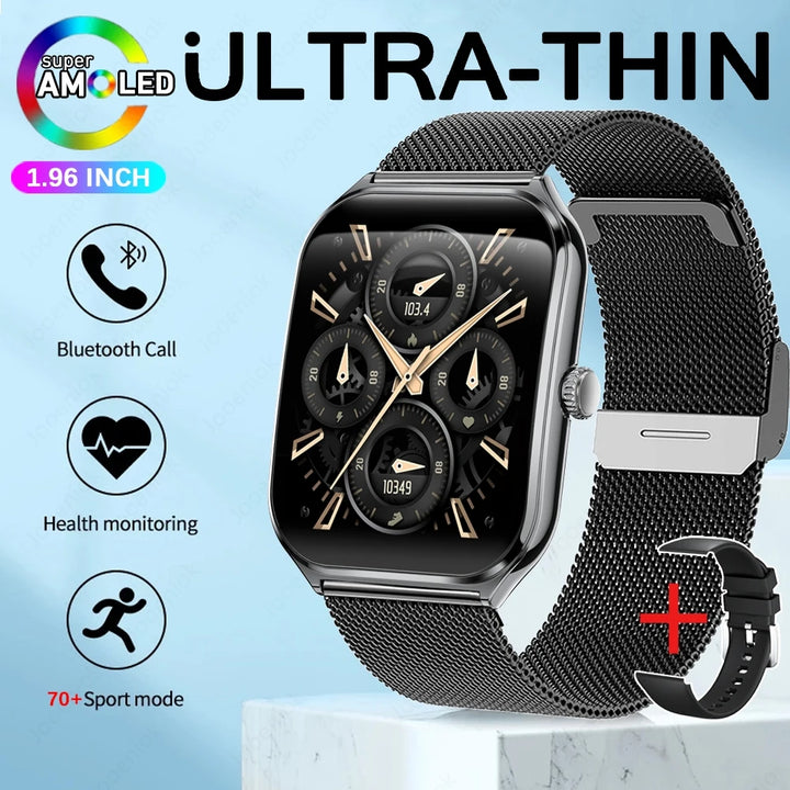 2025 Ultra-Thin Smartwatch 7.5mm – 1.96" AMOLED, BT Calls, Fitness, Waterproof