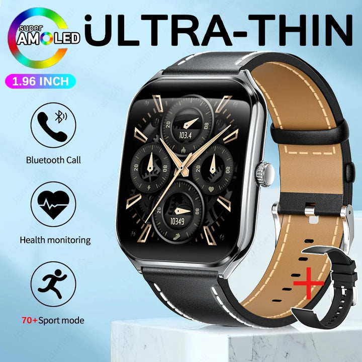 2025 Ultra-Thin Smartwatch 7.5mm – 1.96" AMOLED, BT Calls, Fitness, Waterproof