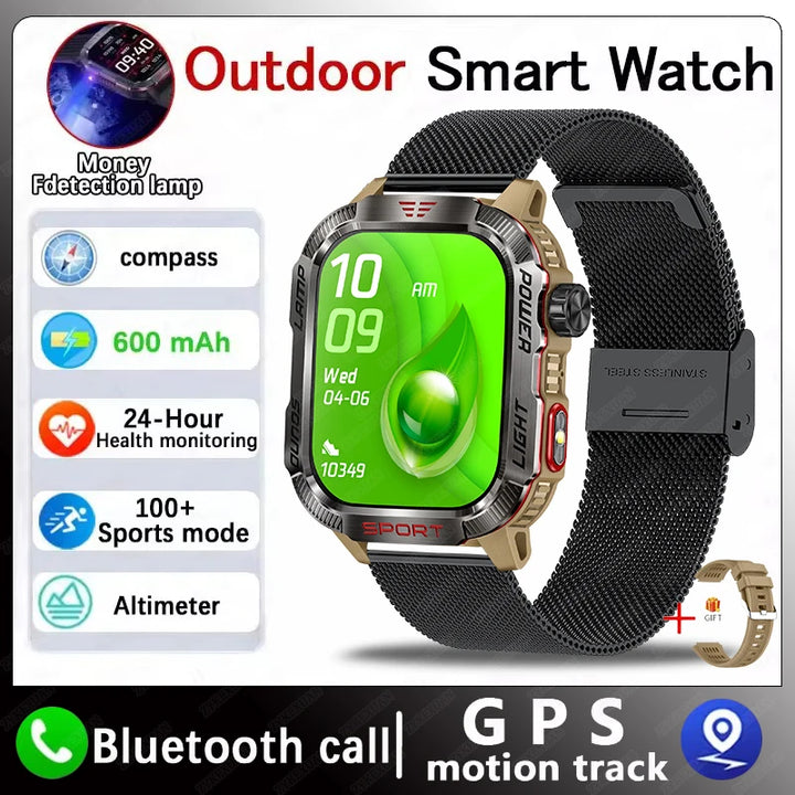 Next-Gen Wearable: LED Flashlight Smartwatch for Men - 600mAh, Bluetooth Calls & Heart Rate
