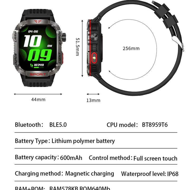 Next-Gen Wearable: LED Flashlight Smartwatch for Men - 600mAh, Bluetooth Calls & Heart Rate
