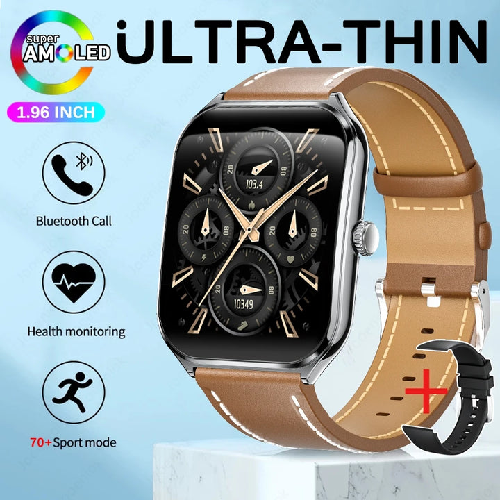 2025 Ultra-Thin Smartwatch 7.5mm – 1.96" AMOLED, BT Calls, Fitness, Waterproof