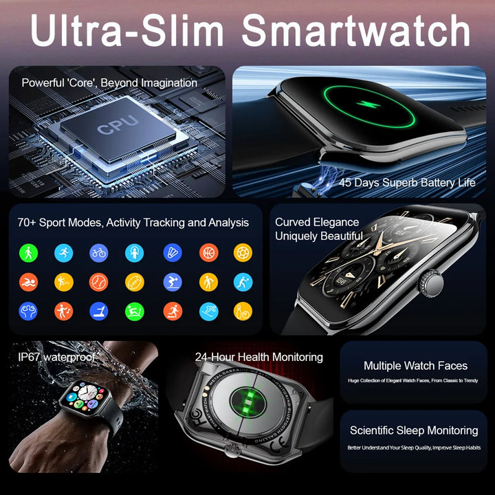 2025 Ultra-Thin Smartwatch 7.5mm – 1.96" AMOLED, BT Calls, Fitness, Waterproof