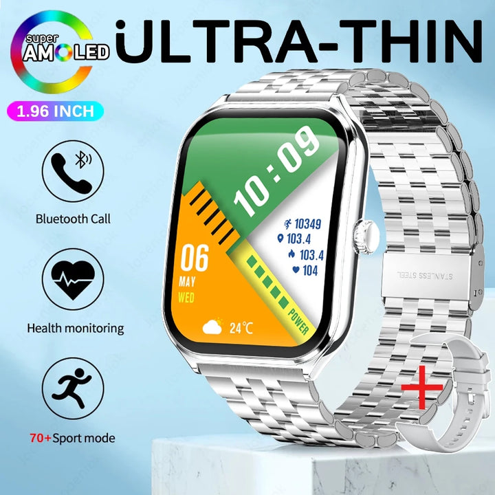 2025 Ultra-Thin Smartwatch 7.5mm – 1.96" AMOLED, BT Calls, Fitness, Waterproof