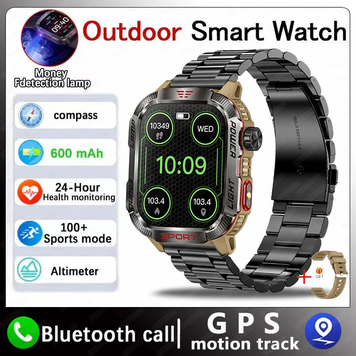 Next-Gen Wearable: LED Flashlight Smartwatch for Men - 600mAh, Bluetooth Calls & Heart Rate
