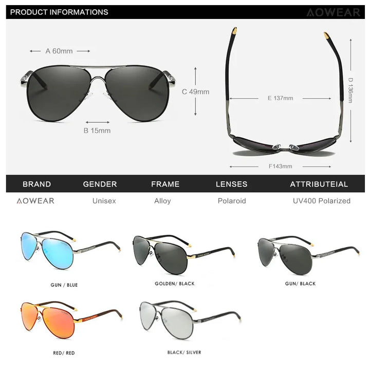 AOWEAR Men’s Sunglasses – Aviation Style, Polarized, Mirror Lens