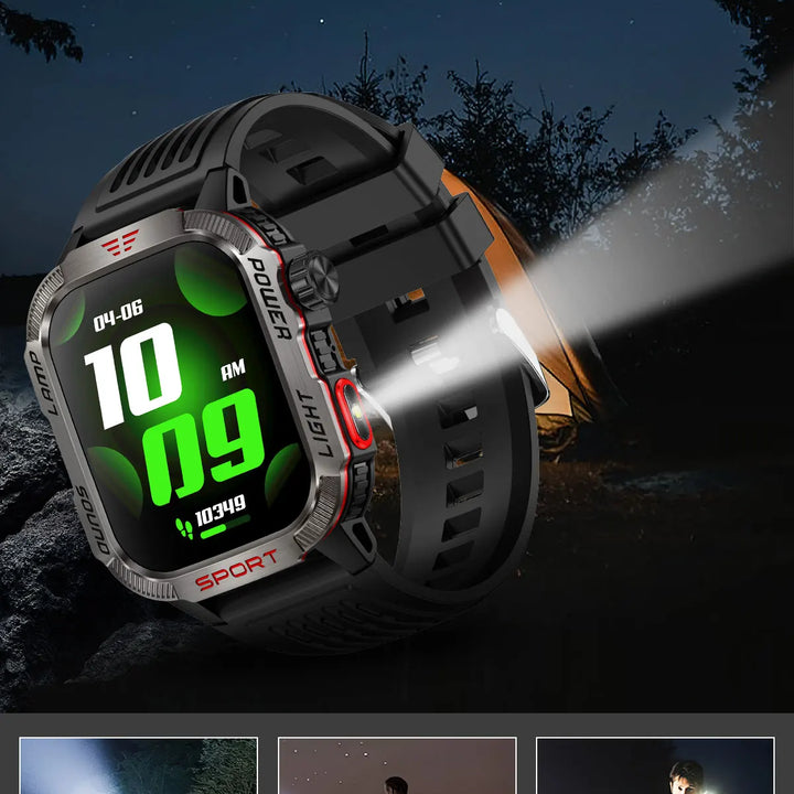 Next-Gen Wearable: LED Flashlight Smartwatch for Men - 600mAh, Bluetooth Calls & Heart Rate