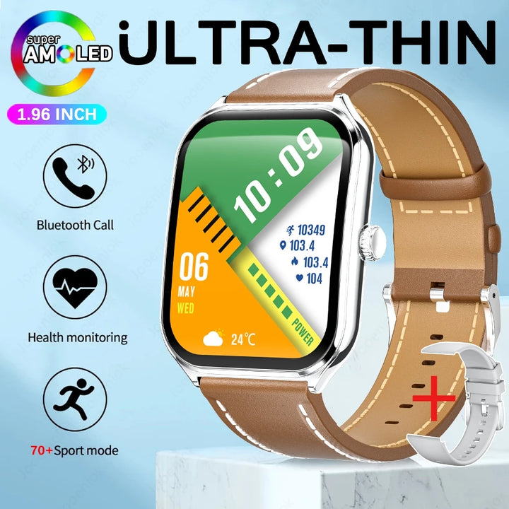 2025 Ultra-Thin Smartwatch 7.5mm – 1.96" AMOLED, BT Calls, Fitness, Waterproof
