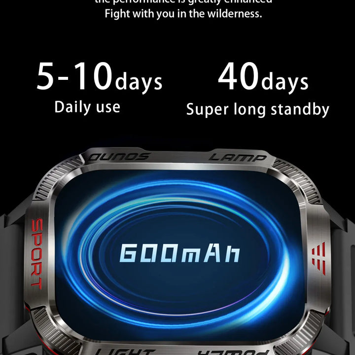 Next-Gen Wearable: LED Flashlight Smartwatch for Men - 600mAh, Bluetooth Calls & Heart Rate