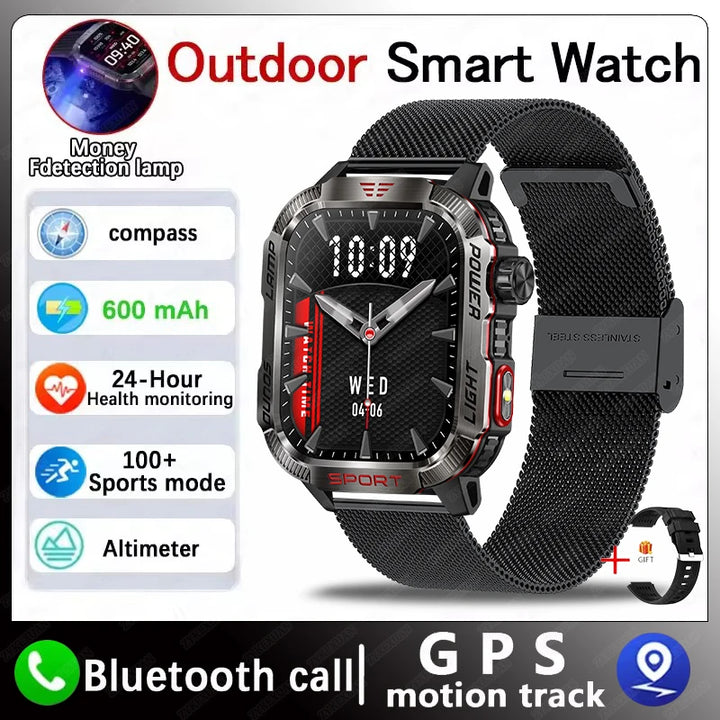 Next-Gen Wearable: LED Flashlight Smartwatch for Men - 600mAh, Bluetooth Calls & Heart Rate