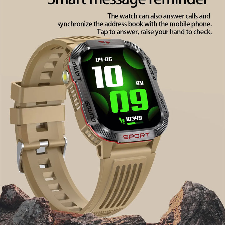 Next-Gen Wearable: LED Flashlight Smartwatch for Men - 600mAh, Bluetooth Calls & Heart Rate