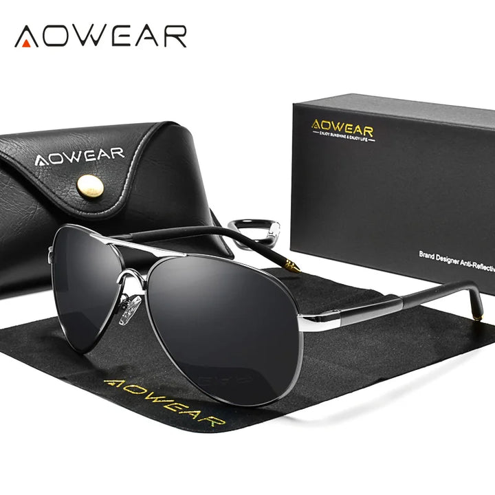 AOWEAR Men’s Sunglasses – Aviation Style, Polarized, Mirror Lens