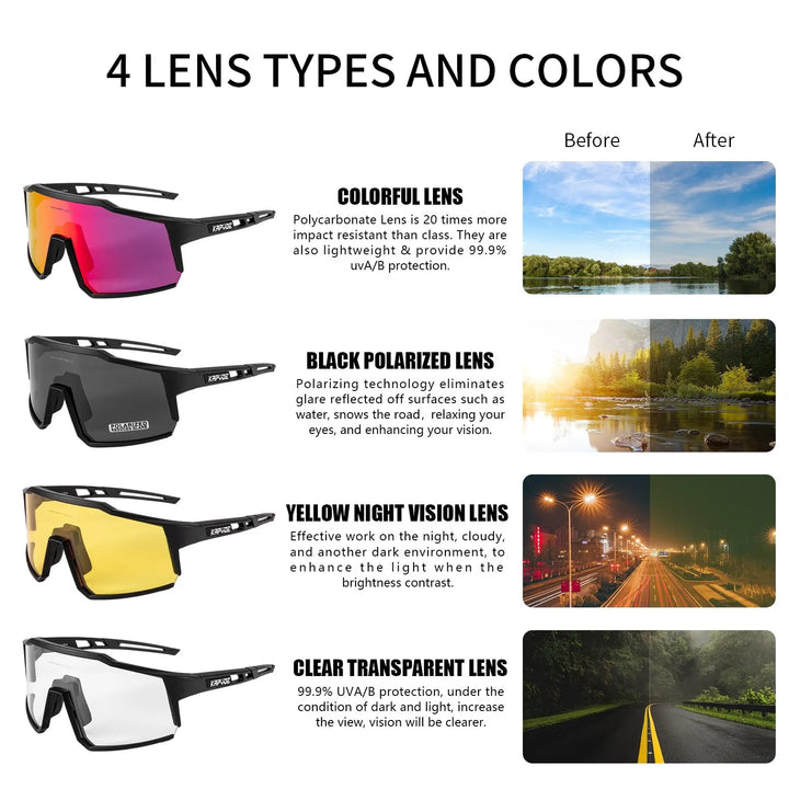 Ultra Light Kapvoe Cycling Glasses – Polarized, MTB & Road, Outdoor Sports