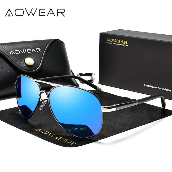 AOWEAR Men’s Sunglasses – Aviation Style, Polarized, Mirror Lens