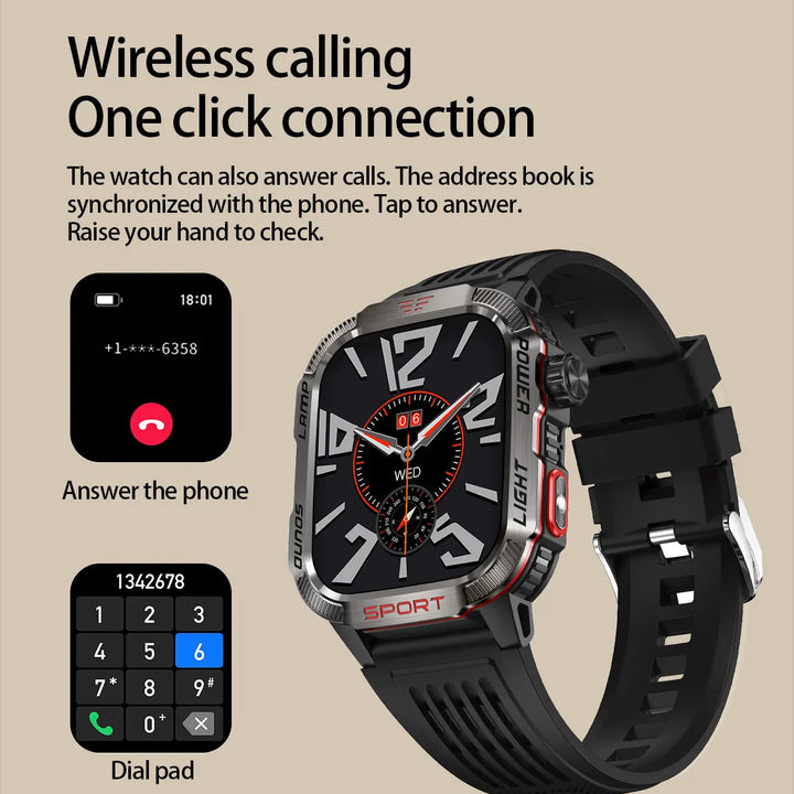 Next-Gen Wearable: LED Flashlight Smartwatch for Men - 600mAh, Bluetooth Calls & Heart Rate