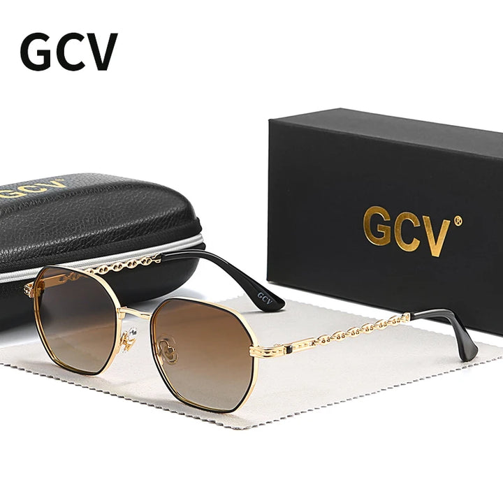 GCV Classic Retro Women’s Rectangular Square Metal Frame Sunglasses with Polaroid Lenses