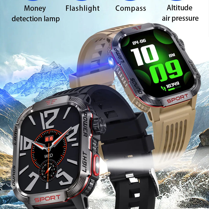 Next-Gen Wearable: LED Flashlight Smartwatch for Men - 600mAh, Bluetooth Calls & Heart Rate