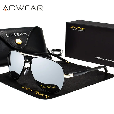 AOWEAR Men’s Sunglasses – Aviation Style, Polarized, Mirror Lens