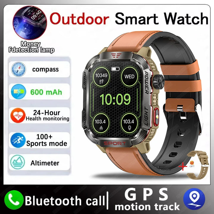 Next-Gen Wearable: LED Flashlight Smartwatch for Men - 600mAh, Bluetooth Calls & Heart Rate