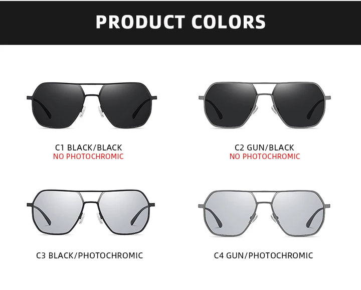 Luxury Metal Photochromic Sunglasses – Polarized, Chameleon Lenses, UV400