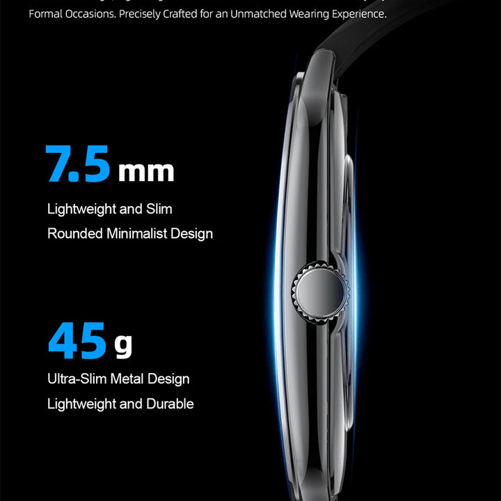 2025 Ultra-Thin Smartwatch 7.5mm – 1.96" AMOLED, BT Calls, Fitness, Waterproof