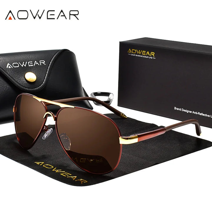 AOWEAR Men’s Sunglasses – Aviation Style, Polarized, Mirror Lens