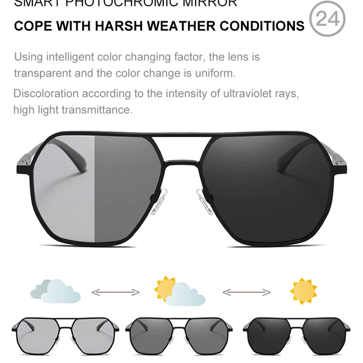 Luxury Metal Photochromic Sunglasses – Polarized, Chameleon Lenses, UV400