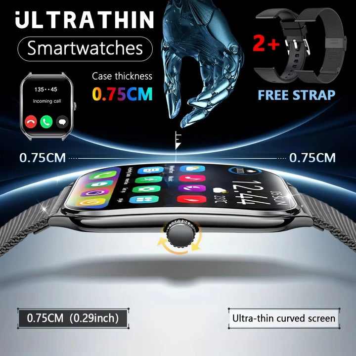2025 Ultra-Thin Smartwatch 7.5mm – 1.96" AMOLED, BT Calls, Fitness, Waterproof