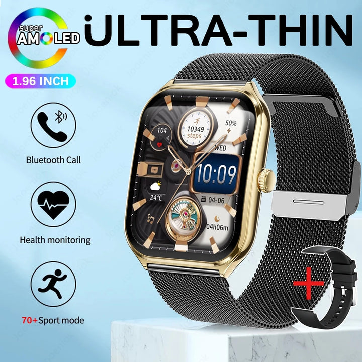 2025 Ultra-Thin Smartwatch 7.5mm – 1.96" AMOLED, BT Calls, Fitness, Waterproof