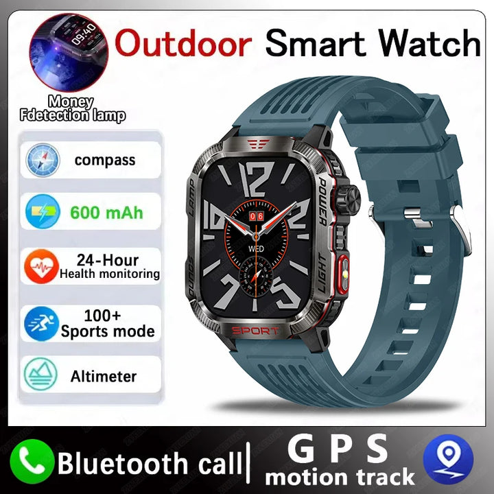 Next-Gen Wearable: LED Flashlight Smartwatch for Men - 600mAh, Bluetooth Calls & Heart Rate