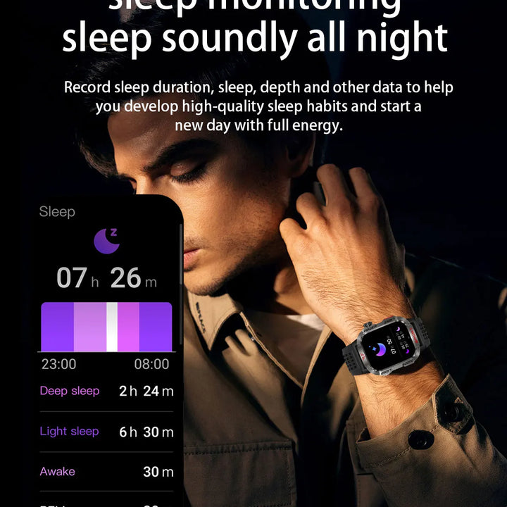 Next-Gen Wearable: LED Flashlight Smartwatch for Men - 600mAh, Bluetooth Calls & Heart Rate