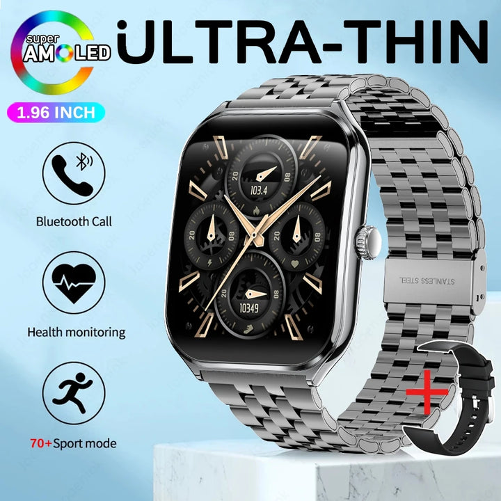 2025 Ultra-Thin Smartwatch 7.5mm – 1.96" AMOLED, BT Calls, Fitness, Waterproof