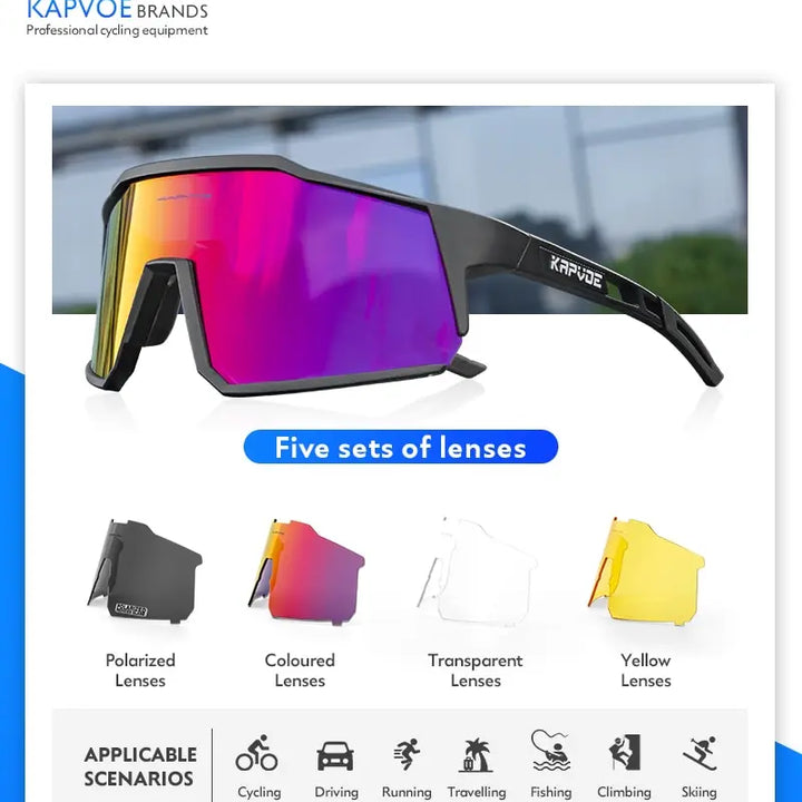 Ultra Light Kapvoe Cycling Glasses – Polarized, MTB & Road, Outdoor Sports