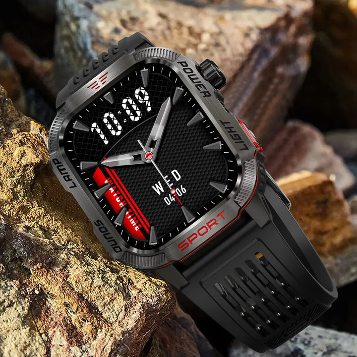 Next-Gen Wearable: LED Flashlight Smartwatch for Men - 600mAh, Bluetooth Calls & Heart Rate