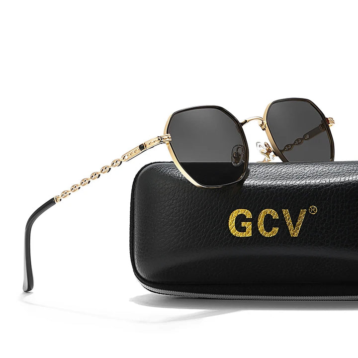 GCV Classic Retro Women’s Rectangular Square Metal Frame Sunglasses with Polaroid Lenses