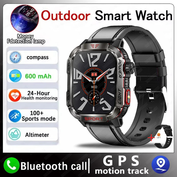 Next-Gen Wearable: LED Flashlight Smartwatch for Men - 600mAh, Bluetooth Calls & Heart Rate