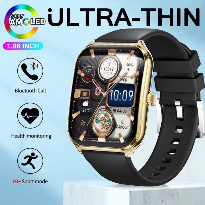 2025 Ultra-Thin Smartwatch 7.5mm – 1.96" AMOLED, BT Calls, Fitness, Waterproof