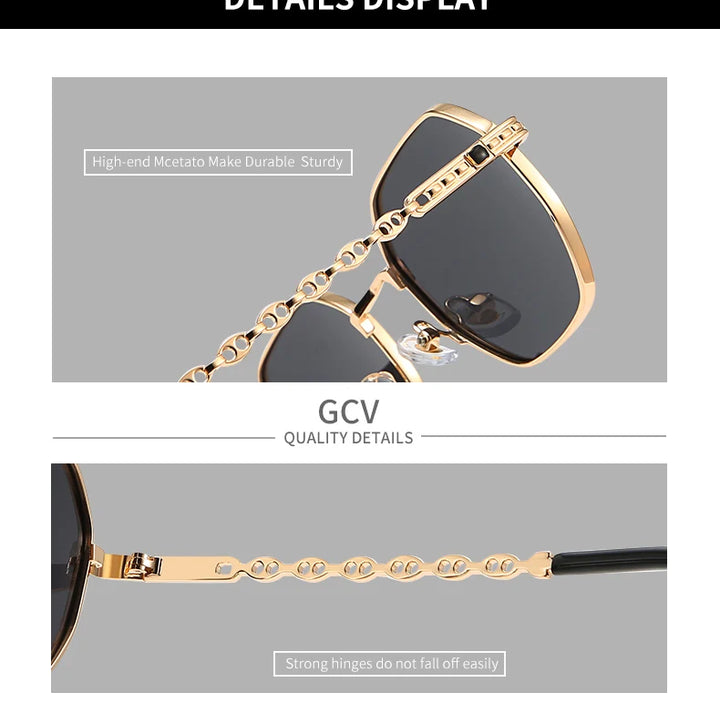GCV Classic Retro Women’s Rectangular Square Metal Frame Sunglasses with Polaroid Lenses