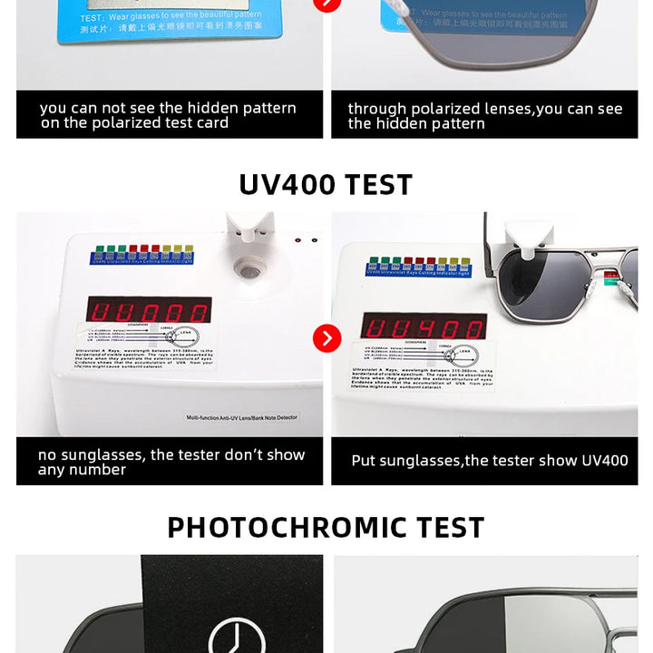 Luxury Metal Photochromic Sunglasses – Polarized, Chameleon Lenses, UV400