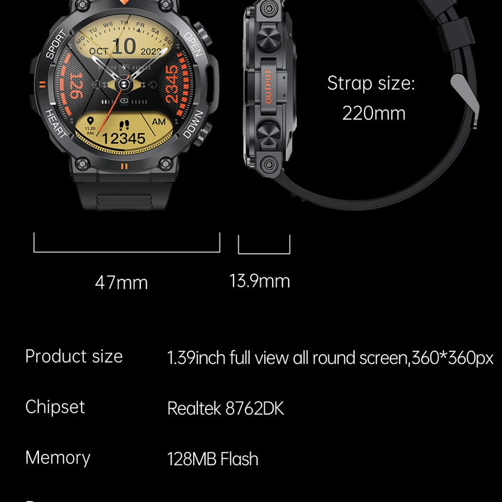 K56Pro Smartwatch – 1.39" HD Screen, Heart Rate, Sport, Long Battery