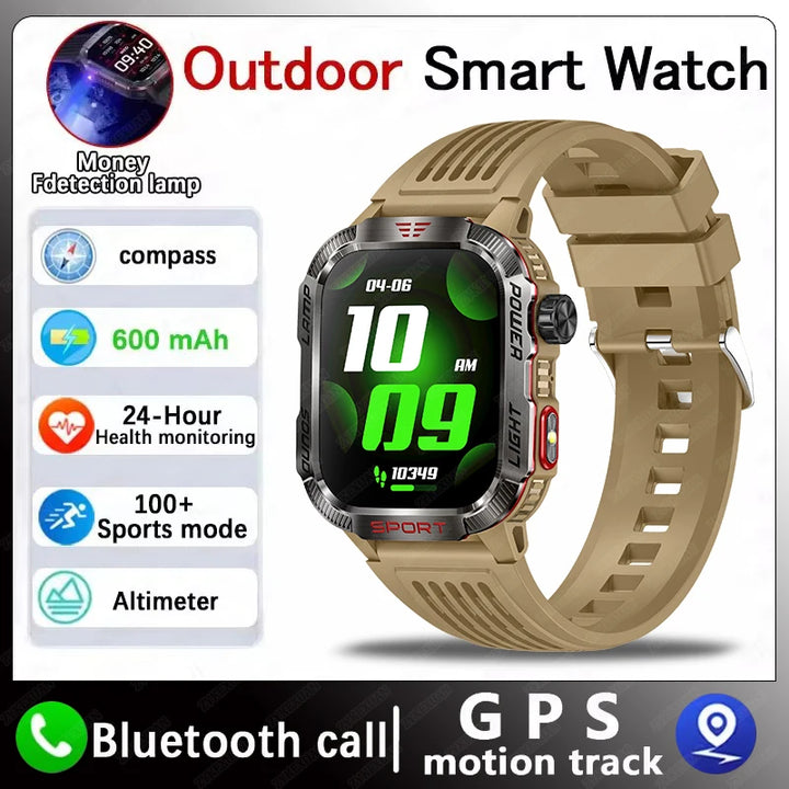 Next-Gen Wearable: LED Flashlight Smartwatch for Men - 600mAh, Bluetooth Calls & Heart Rate