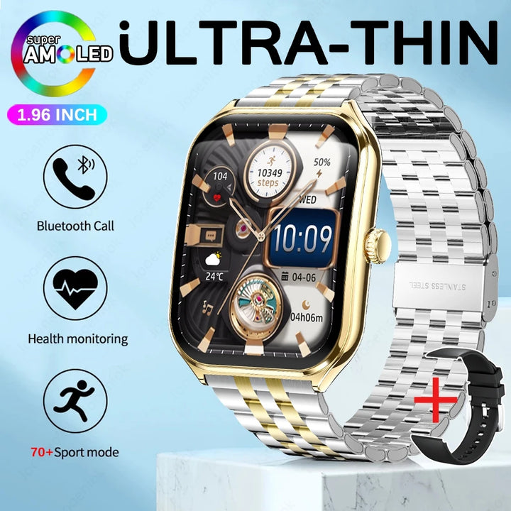 2025 Ultra-Thin Smartwatch 7.5mm – 1.96" AMOLED, BT Calls, Fitness, Waterproof