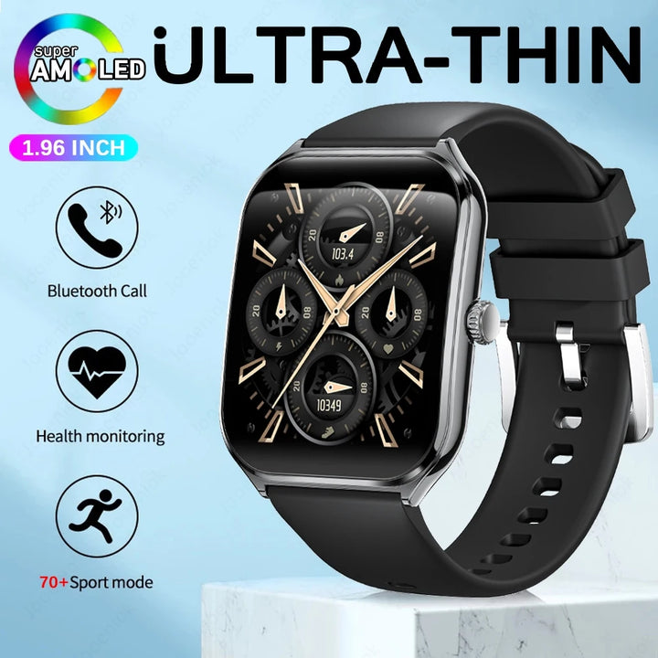 2025 Ultra-Thin Smartwatch 7.5mm – 1.96" AMOLED, BT Calls, Fitness, Waterproof